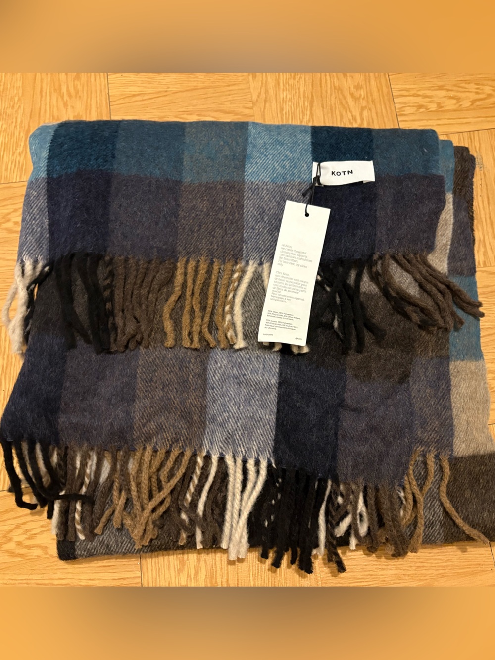 KOTN Blue Plaid Fringe Throw BNWT